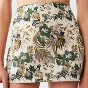 Urban Outfitters Tropical Hibiscus Leaf Print Jacquard Mini Skirt Size S